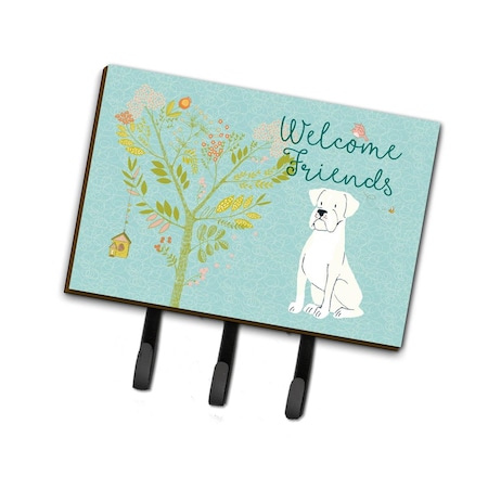 Carolines Treasures Welcome Friends White Boxer Leash or Key Holder, 6 x 2 x 9 in. BB7580TH68